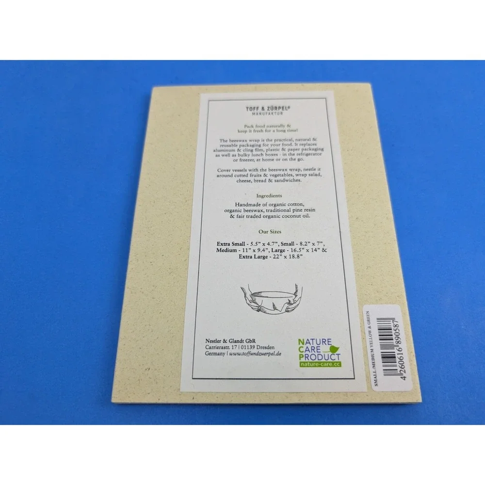 Toff & Zurpel - Beeswax Wraps Set of 2 S and M Yellow and Green